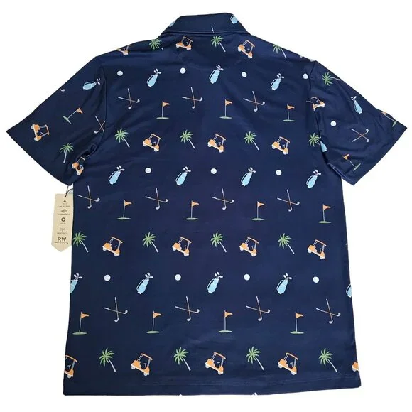 Rorie Whelan Men's Navy Blue Three Button Placket Polo Golf Shirt Size Large NWT - Picture 3 of 9